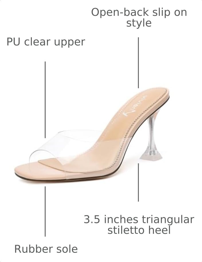 Image of vivianly Womens Square Open Heels Sandals Slip on Heeled Slides Mules for Party Daily Wear