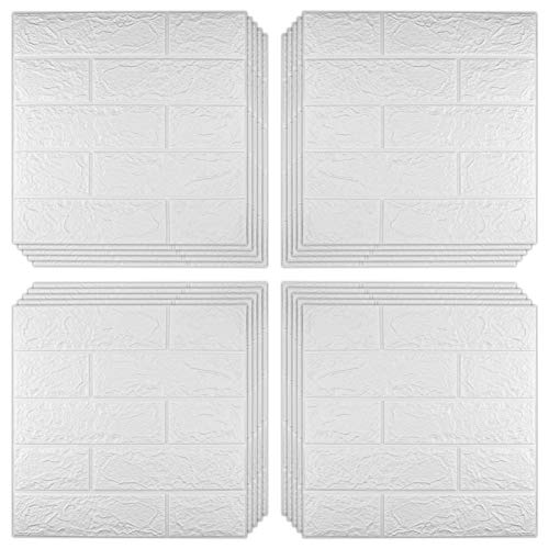 Sodeno White 3D Wallpaper, 20 Pack 3D Wall Panels 3D Brick Self-Adhesive Waterproof PE Foam Wallpaper for Interior Wall Tile Decor, TV Wall?Bathroom, Living Room Home Decoration