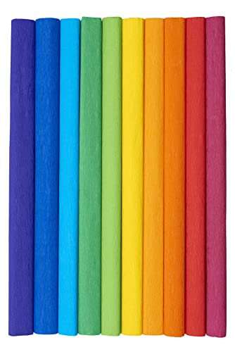 Krepppapier 50x200 cm Crepepapier für Handwerke, Kräuselpapier zur Dekoration, Schulpapier, Rollenpapier Elastizität, nicht abfärbende Farben, Mix Regenbogenfarben 10er Pack