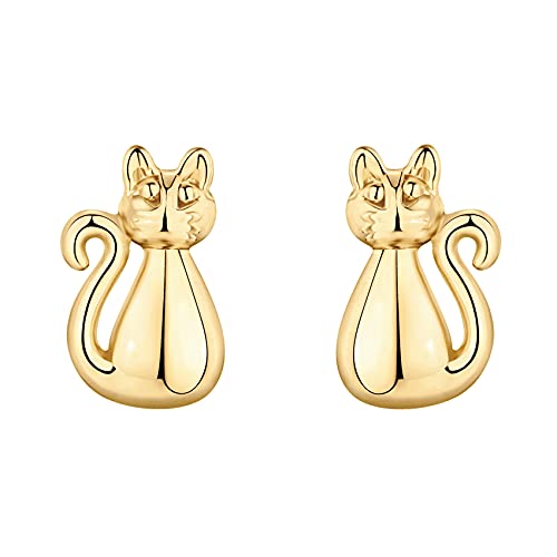 Image of PAVOI 14K Gold Plated 925 Sterling Silver Bar, Dot, Heart, Triangle, Star, Cat | Dainty Earrings for Women - Valentines Day Trendy Jewelry