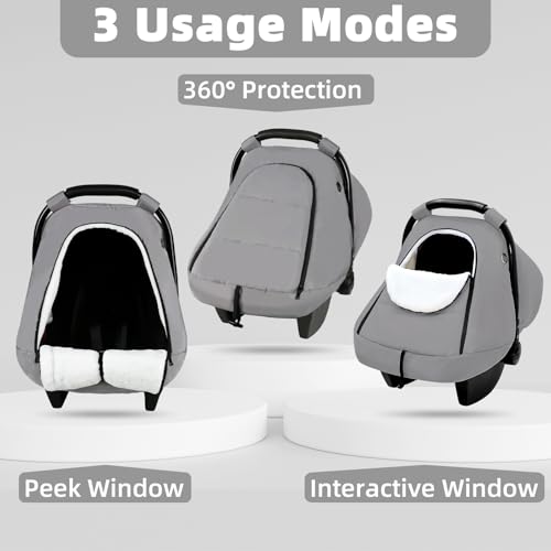 Image of SWESEN Winter Car Seat Covers for Babies, Cozy & Warm Cover, Infant Car Seat Canopy Water Resistant, Universal Cold Weather Shield, Grey