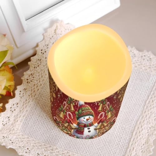 Image of Christmas Flameless Battery Operated Lamp with Remote, 4 Pack | Snowman LED Flickering, Battery Operated, Color Changing Electric Pillar Candles for Living Room, Christmas Home Decor