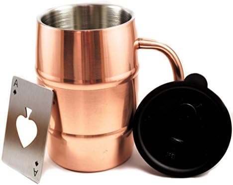 Polar Mugs Double Wall Air Insulated Stainless Steel Mug with Lid and Bottle Opener, 16.9-Ounce, Copper