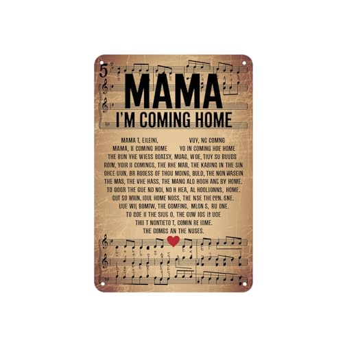 Mama I'm Coming Home Music Lyrics Vintage Metal Tin Sign,Music Sheet Aesthetic Wall Decor for Home Bedroom Kitchen Bar Dorm Bathroom,8x12 Inch