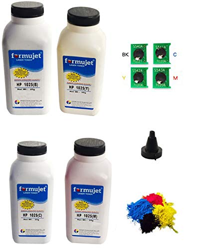 Formujet 1025 Color Toner Powder & Chip Set for Refilling HP Color LaserJet Toner Cartridge E310A, CE311A, CE312A, CE313A (CMYBk) Used in Printers CP1020, CP1025,1515, M1312, CP1525, CP2025, CP5225