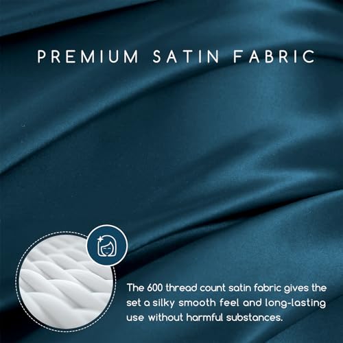 Image of MR&HM Satin Bed Sheets, King Size Sheets Set, 4 Pcs Silky Bedding Set with 15 Inches Deep Pocket for Mattress (King, Teal)