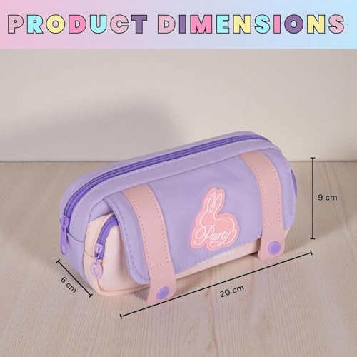 Image of Kawaii Cute Aesthetic Pencil Case for Students | Large Capacity Multi-Pocket Pencil Pouch with Zipper | Cartoon Stationery Organizer Bag for School, College & Office Supplies (Purple)