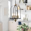 Fanousek Farmhouse Chandelier, 4-Lights Geometric Lantern Pendant Light Rustic Industrial Hanging Ceiling Light Fixture Chandeliers for Dining Room Bedroom Entryway Hallway Kitchen Island Foyer E12