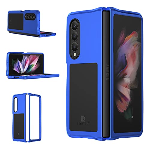 Foluu Galaxy Z Fold 3 5G Case, Galaxy Z Fold 3 Metal Phone Case, Aluminum Shockproof Frame Case Soft Rubber Silicone Military Heavy Duty Hard Case For Samsung Galaxy Z Fold 3 5G 2021 (Blue) #TOP7