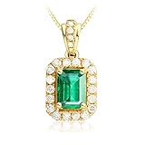 GXNRHG Women's Necklace Pendant Gold Woman Necklace Pendant Gold Square Natural 1.8 Carat Emerald 0.406 Carat South African Diamond Gold, Gold, Emerald