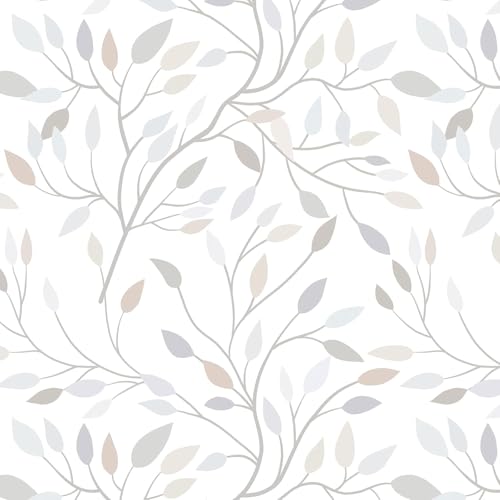 Yomshi Papel Pintado Autoadhesivo Blanco con Hojas de Colores 41 x 1000 cm Lámina Adhesiva para Muebles, Vinilo Impermeable, Papel Pintado DIY Lámina Decorativa para Salón, Dormitorio y Cocina