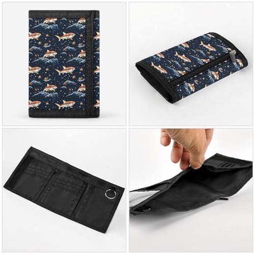 Orange Cartoon Shark Print Wallet for Men, Small Men's Bifold Wallet, 8 Credit Card Holder Slim Minimalist Front Pocket4