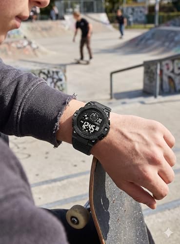 Image of V2A DIGITRON-VOLTRIX 2837 Digital Watch for Men | Bold Patterned Case Design | Dual Time Sports Watch with Countdown, Backlight & 50M Waterproof