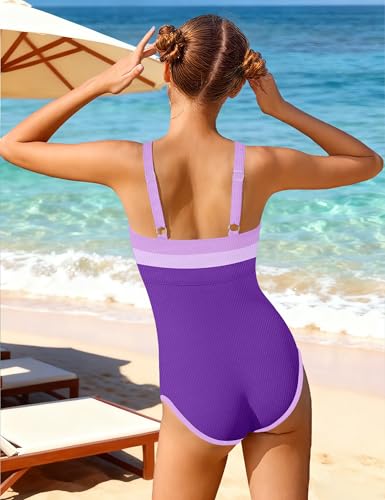 Image of Shallmu Girls Swimsuit Color Block Adjustable Straps One Piece Summer Bathing Suit for Girls 9-16 Years