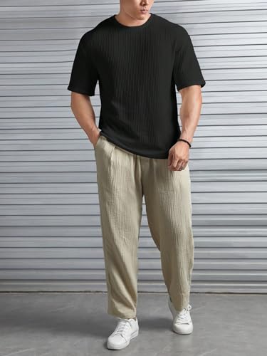 Image of NETCLICK Mens Solid Dotted Unique Design Oversized Round Neck Loose Fit Drop Shoulder T-Shirt