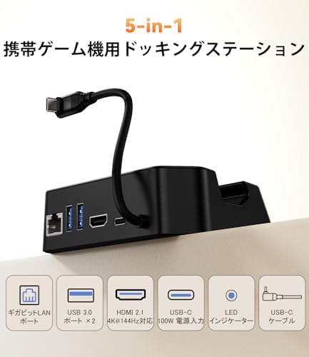 Antank S5-B ドッキングステーション ROG Xbox Ally/ROG Xbox Ally X 対応 TVドック代替 4K@144Hz HDMI出力 ギガビットLAN搭載 USB-A×2 100W USB-C充電対応