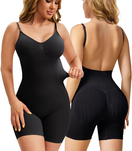 WLWLNUXI Backless Shapewear for Women Low Back Bodysuits (Black, Medium)