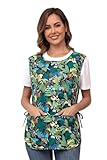 Nanxson Women Cobbler Apron with 2 Patch Pockets Cotton printed Smock with Side Ties for Work Chef kitchen CF3187 greenleaf M
