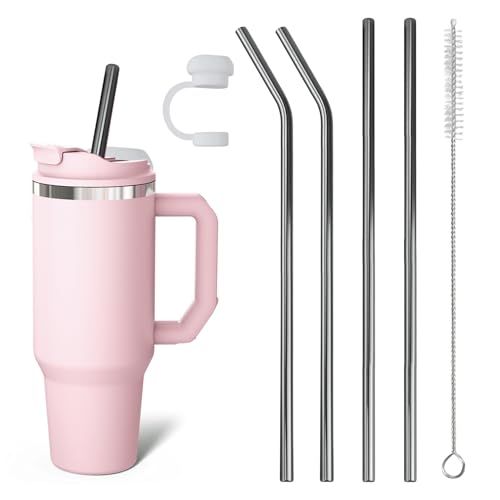 4 Pajitas Largas De Acero Inoxidable 304, Pajitas Reutilizables De 30 Cm, Con Cepillos De Limpieza, Para Vasos De 30/40 Onzas, Accesorios De Cristal Y Copa Stanley
