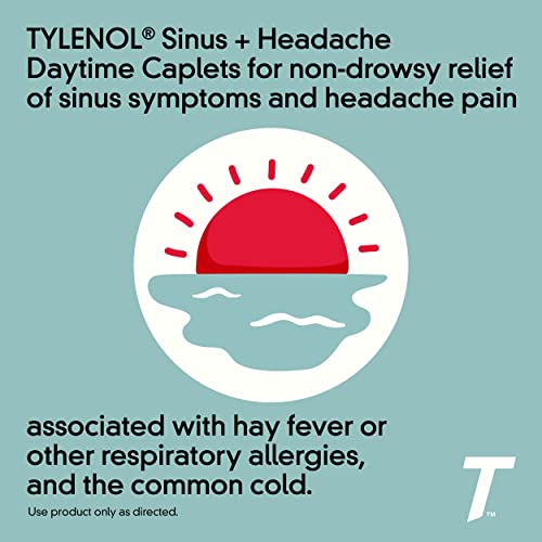 Tylenol Sinus + Headache Daytime Non-Drowsy Relief Caplets, Acetaminophen 325Mg, Nasal Decongestant For Sinus Pressure, Headache & Nasal Congestion Relief, 24 Ct #TOP4