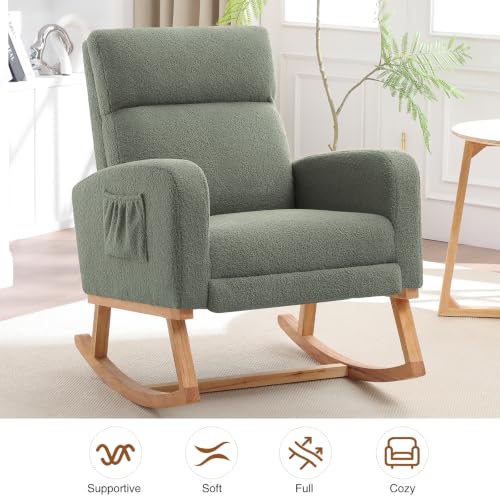 Image of HCHAIRH Rocking Chair Nursery with Foot Rest, Nursing Rocking Chairs for Mom Nursery, Teddy Rocker Glider with High Backrest for Living Room, Bedroom, Teddy Green