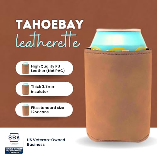 Image of TahoeBay Leatherette Can Cooler Sleeves in Bulk, 12-Pack, Rawhide | Blank Faux Leather, Plain Neoprene Beer Coolers for 12 oz Cans, Blanks for Heat Transfer Vinyl, Groomsmen Gifts, Party Favors