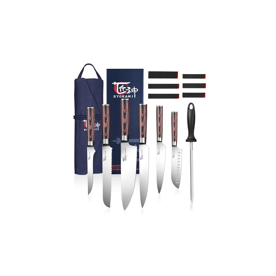 Chef-Knife-Set-14pcs-Japanese-Kitchen-Knife-Set-with-Roll-Bag-Pakkawood-Handle-High-Carbon-Stainless-Steel-Professional-Kitchen-Knives-for-Camp-Travel-Outdoor SYOKAMI Chef Knife Set, 14pcs Japanese Kitchen Knife Set with Roll Bag, Pakkawood Handle, High Carbon Stainless Steel Professional Kitchen Knives for Camp Travel Outdoor