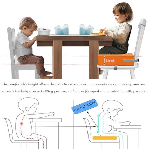 Image of Eiury Booster Seat for Kitchen Chair, Toddler Booster Seat for Dining Table, Waterproof PU Leather Kids Seat Cushion with Adjustable Straps, Non-Slip Bottom, Wipeable Seat Pad,Orange