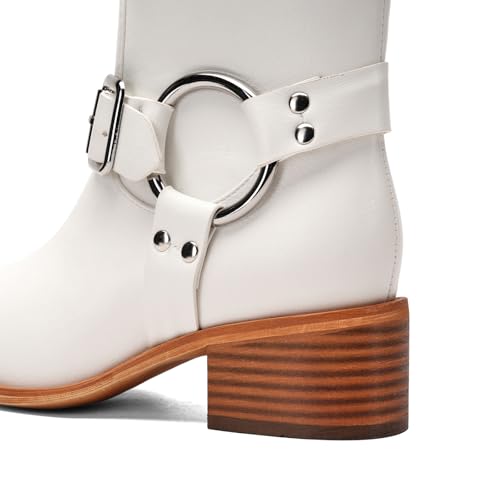 Riding Boots for Women Knee High with Buckle Stars Moon Heart Patterns Low Heel2