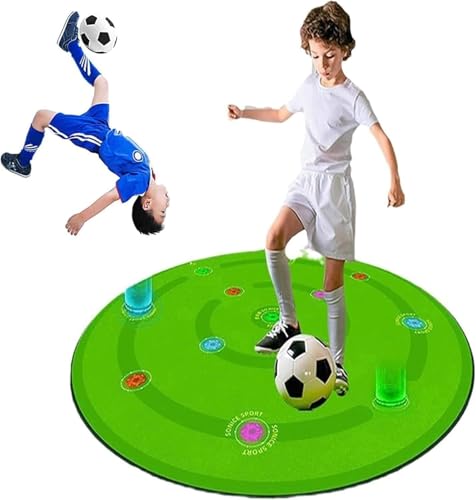 Football Footstep Training Mat, Multifunctional Football Training Mat, 7 Training Modes + 13 Lights (4 Colors), Non-Slip Soccer Sports Mat, for Kids/Adult Football Training (1.4M Diameter)