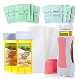 Roll on Wax Kit for Hair Removal - Roller Waxing for Women Men Sensitive Skin With Heater, 2 Honey Cartridges, Paper, Pre and After-Wax Oil