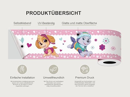 AG Design Selbstklebende Bordüre Paw Patrol Pup Power, AWBD 8014 | Wasserfest Kinderzimmer Wand Dekoration | Wandbordüre für Mädchen und Junge | Folie, Mehrfarbig | Breite 500 cm x Höhe 13.8 cm