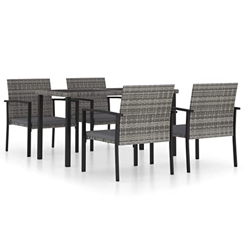 vidaXL Juego de Comedor para Jardín 5 Piezas Terraza Exterior Hogar Muebles Cocina Silla Mesa Asiento Suave con Respaldo Ratán Sintético Gris