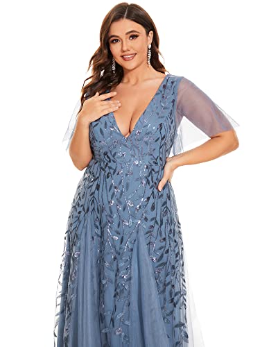 Image of Ever-Pretty Women's Sequin V Neck Plus Size Formal Dresses Evening Gown | Short Sleeve, A-Line, Empire Waist, Plus Size Mother of the Bride Dresses, Plus Size Gala Dress