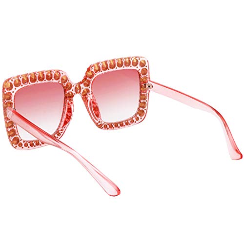 Meetsun Sunglasses For Women Oversized Square Luxury Crystal Frame Designer Fashion Glasses (Pink-Gradient, 67) #TOP4