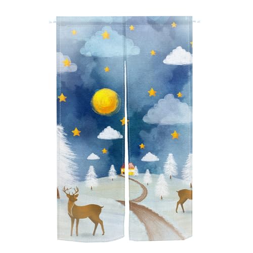 のれん Qinunipoto クリスマス 星柄 Christmas 暖簾 シンプル風 幅85cm丈150cm インテリア 出入り口 目隠し おしゃれ すだれ 遮光 部屋 間仕切りカーテン 門カーテン ポリエステル製 オーダー可 簡単取付 四季兼用