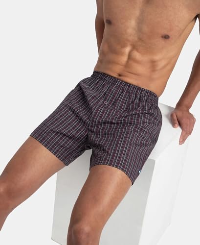 Image of Jockey 8222 Men Super Combed Mercerized Cotton Woven Checkered Inner Boxers with Ultrasoft and Durable Inner Waistband (Pack of 2, Colors & Prints May Vary)