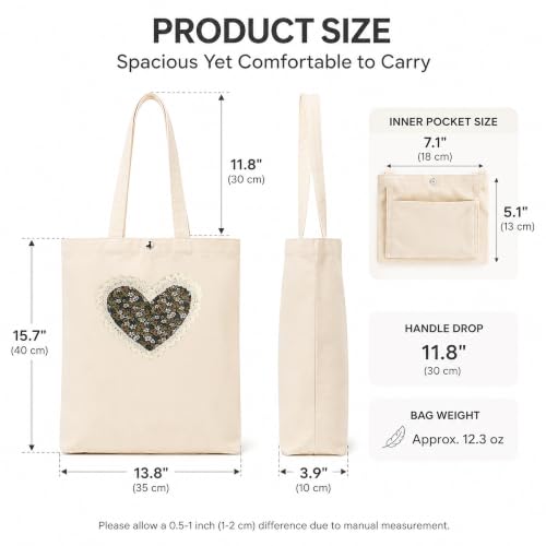 Image of Christian Tote Bag Gift for Women, Canvas Bible Bag Handmade Floral Cross