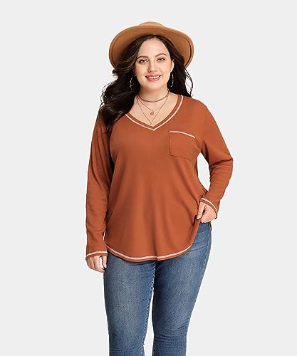 Image of CARCOS Plus Size Tops for Women Long Sleeve Raglan V Neck T Shirts Tunic Fall Blouse Xl-5Xl 14W -28W