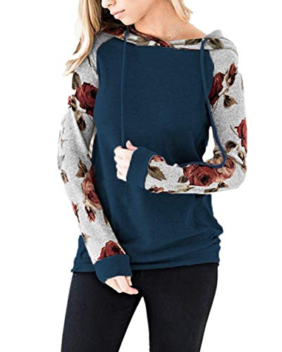Aranmei Sweat à Capuche Femmes Sweatshirt Hiver Pull à Manche Longue Imprimé Hoodie Pullover avec Poche (Bleu, XX-Large)