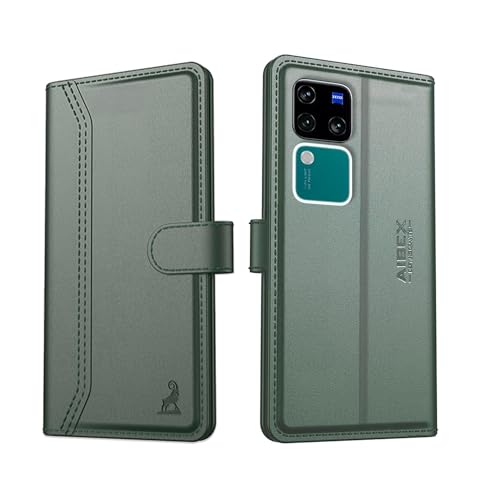 Image of AIBEX Vivo V30 Pro 5G / Vivo V30 5G Flip Cover Leather Finish with Magnatic Closure | Inside TPU with Card Pockets | Wallet Stand | Complete Protection Flip Case -Green