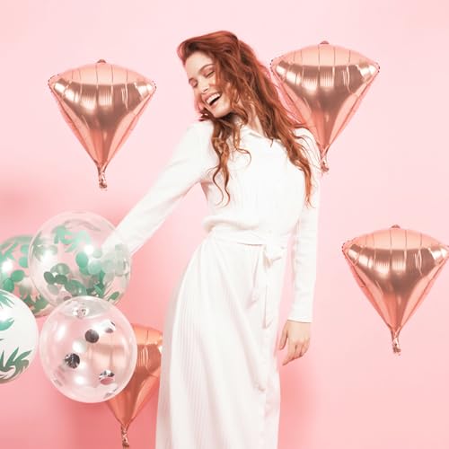 Image of Rose Gold Diamond Balloons 4 Pcs,Foil Diamond Balloons for Wedding Decor