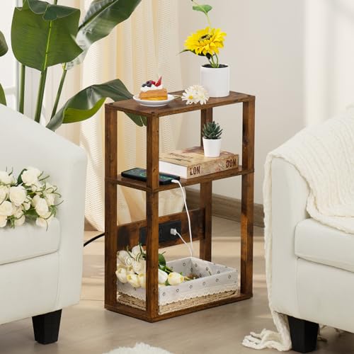 23.6" YUFAM 3-Tier Narrow Nightstand w/ Charging Station - image 2