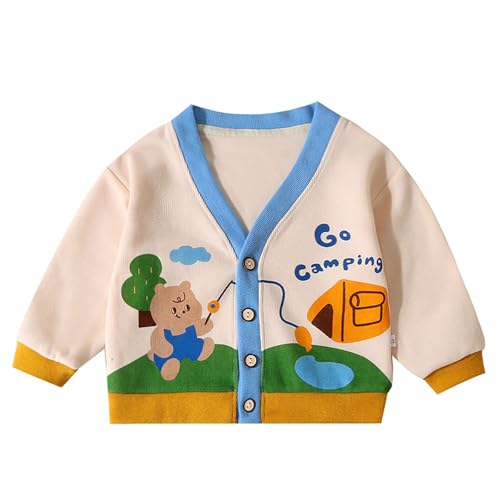 Toddler Girls Cartoon Print Cardigan Sweaters Ribbed Knit Button Down Long Sleeve Jacket Cute Soft Shirts for Kids Boys