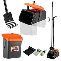 Faankiton Hundekotschaufel Schwenkbehälter Rechen Spaten, Drehbarem Hundekotsammler Hundekotpicker, Kotschaufel und Rechen-Set 46\ Länge Griff Hundekotschaufel und Harke mit 35 Abfallbeuteln (Orange)