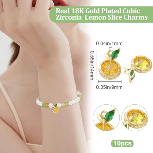 Beebeecraft 1 Box 10Pcs Lemon Charms 18K Gold Plated Brass Cubic Zirconia Yellow Fruit Charms Leaf for Jewelry Making Necklace Bracelet - Image 2