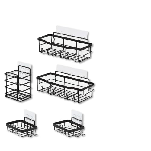 Shower Caddy Bathroom Organizers and Storage Tile Shower Organizer 5 Pack Bathroom Set No Drilling Bathroom Shelves Shower