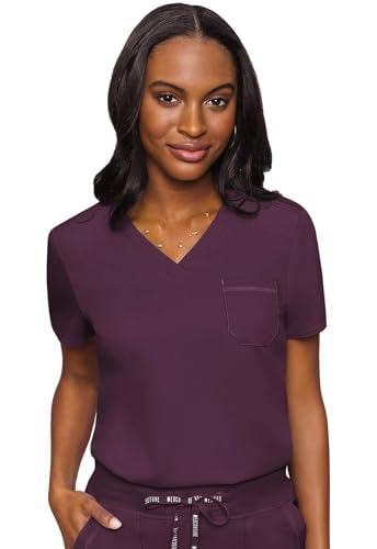 Image of Med Couture Women's V-Neck Scrub Top, Modern Fit Tuck-in Top with Stretchy Rib-Knit Shoulders and Chest Pocket - MC7448