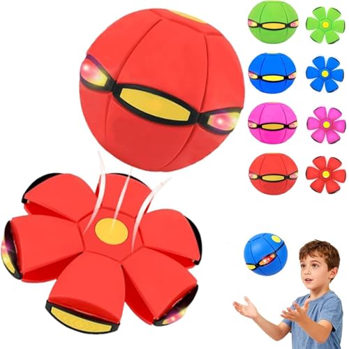 Générique Magic Ball - Children's Bouncing Balls, Dual Form Time Delay Transformation Bouncy Ball with 6 Lights, Magic Flying Saucer, Parent-Child Interaction Toy (Red,with Light)