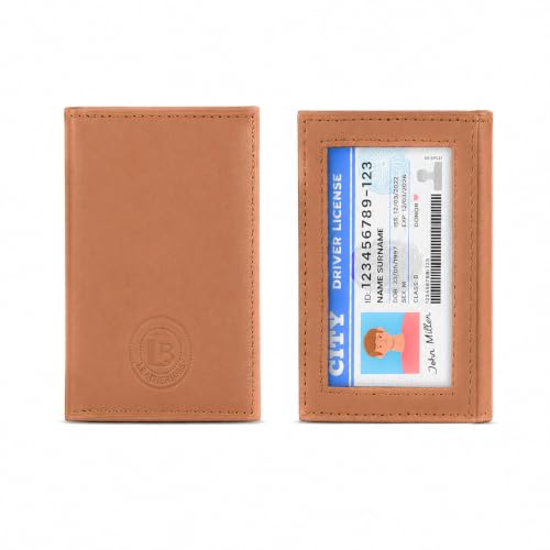 Image of LB LEATHERBOSS Slim Thin Leather Credit Card Triple ID Window Mini Wallet Bifold Driver License Safe (Tan)